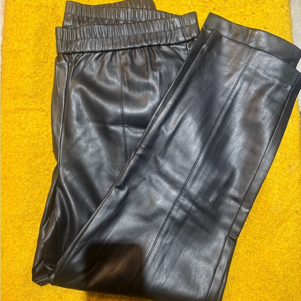Ann Taylor Shiny Black Leather Trousers